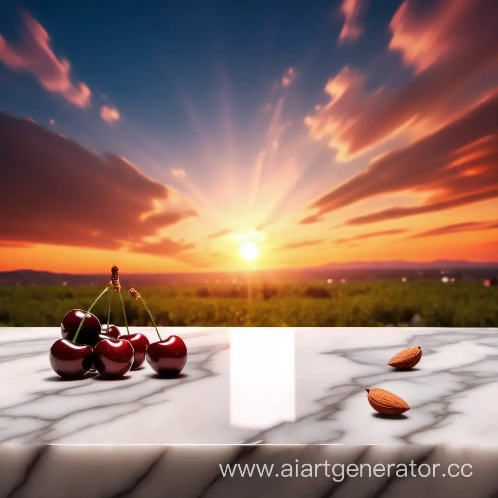 Exquisite-Sunset-Marble-Table-with-Cherries-and-Almonds