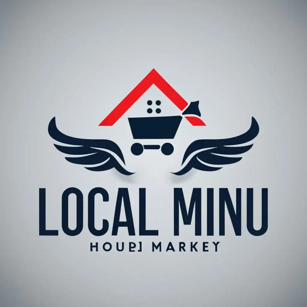 logo, Market Local with wings sign, it give home delivery of product and mouse cursor, A logo with single color, with the text "Local Mini Market", typography, be used in Retail industry