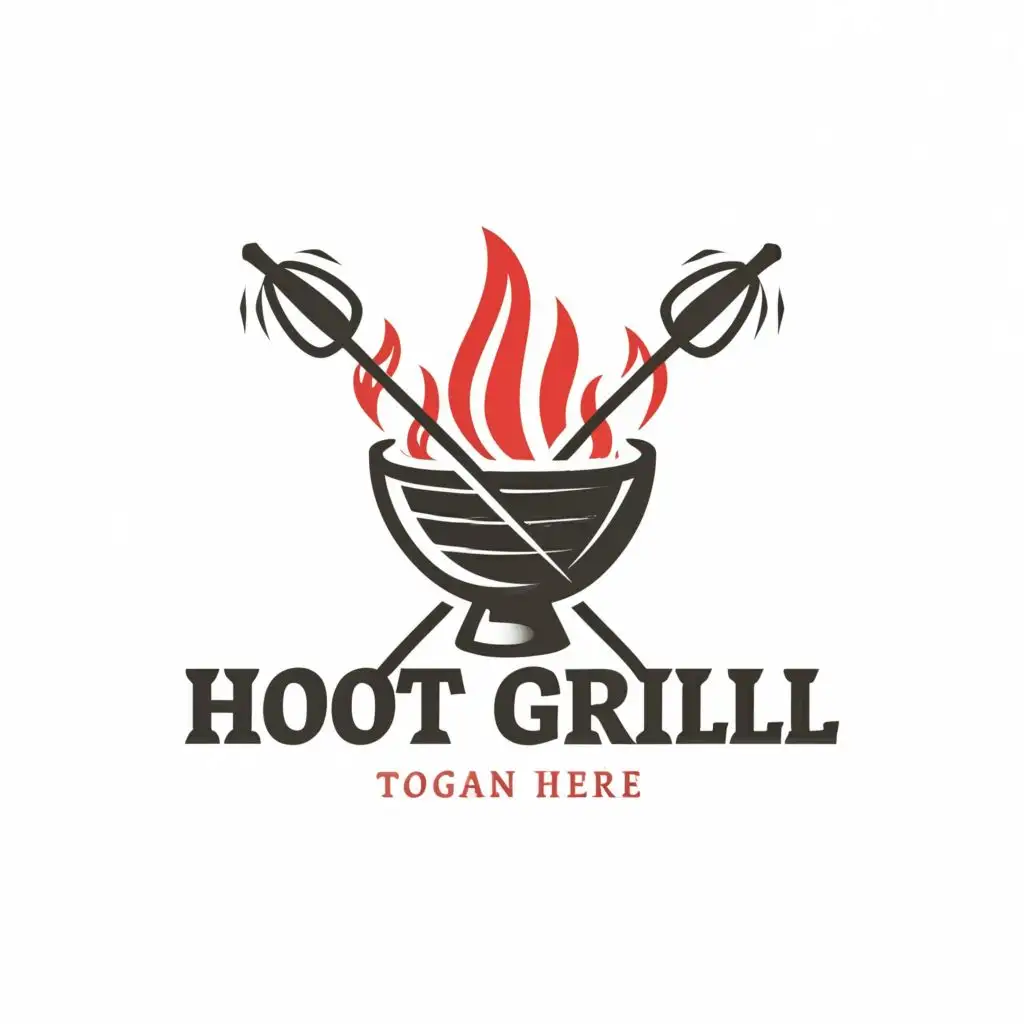 logo, Skewers for the fire bowl, with the text "Hot Grill", typography, be used in Restaurant industry