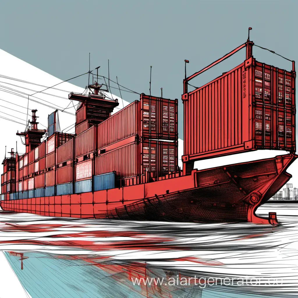 Modern-Red-Trading-Ship-Sketch-on-the-River-with-Container-Perspective