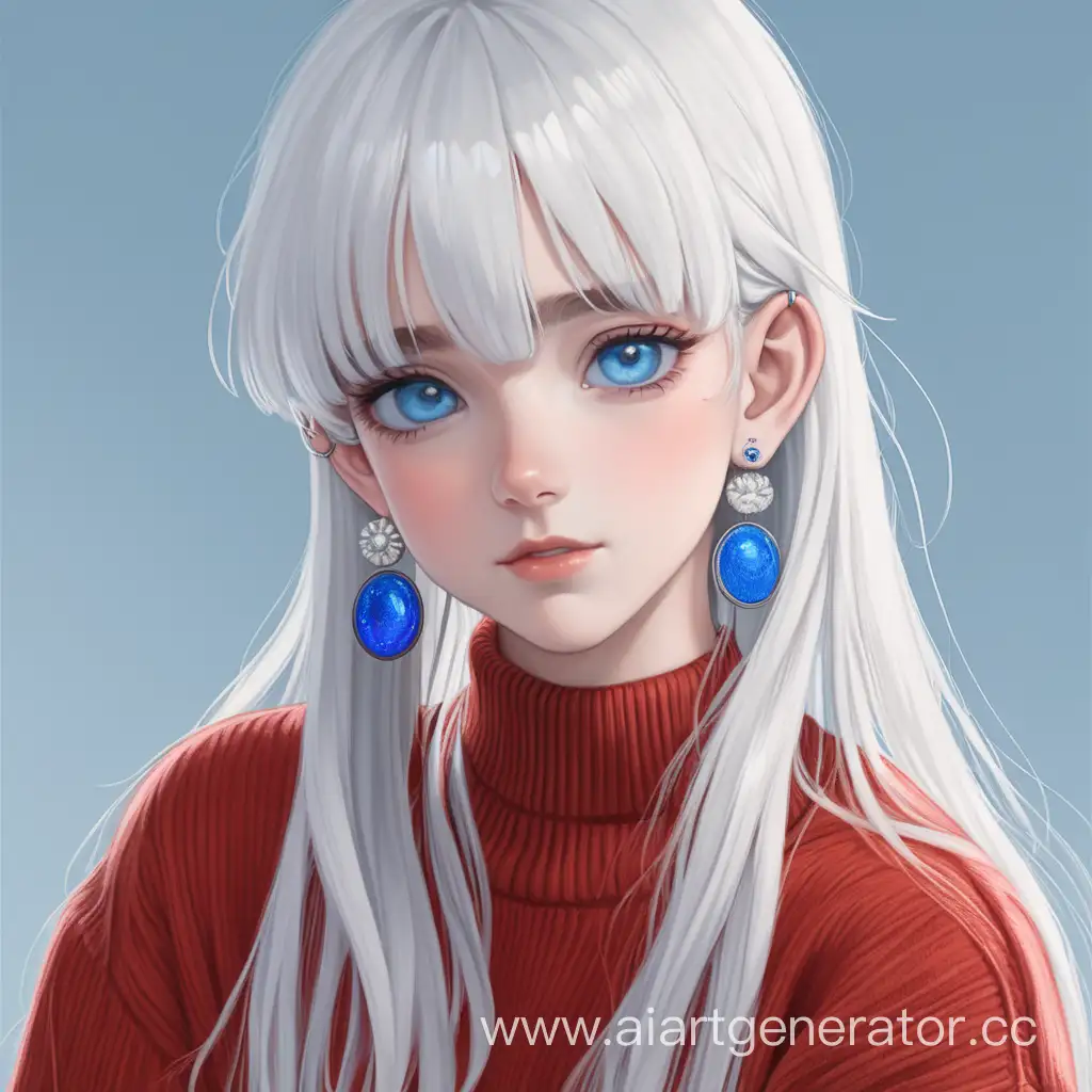 Adorable-Girl-in-Red-Sweater-with-White-Earrings-and-Striking-Blue-Eyes