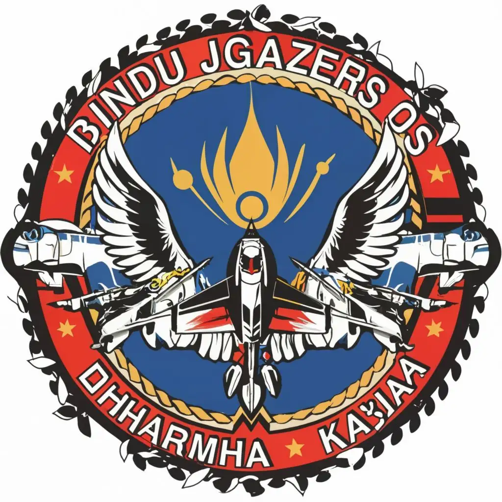 logo, F14 jetfighter squadron logo, with the text "Bindu Gazers of Dharma Kaja", typography, be used in Technology industry