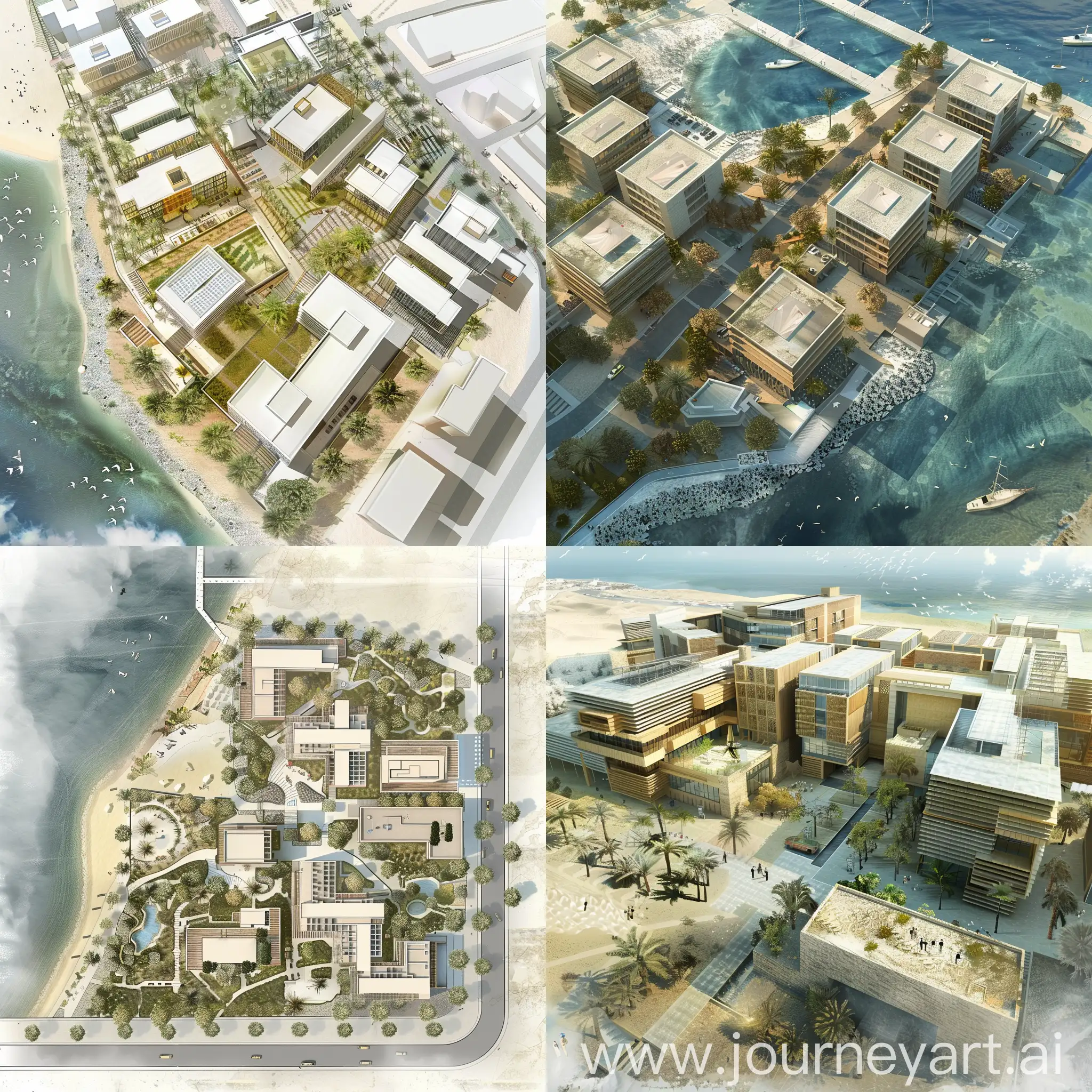 An architectural 2D plan for a business park in El Quseir is inspired by the region's maritime beauty and diverse commercial activities. The project comprises five buildings.