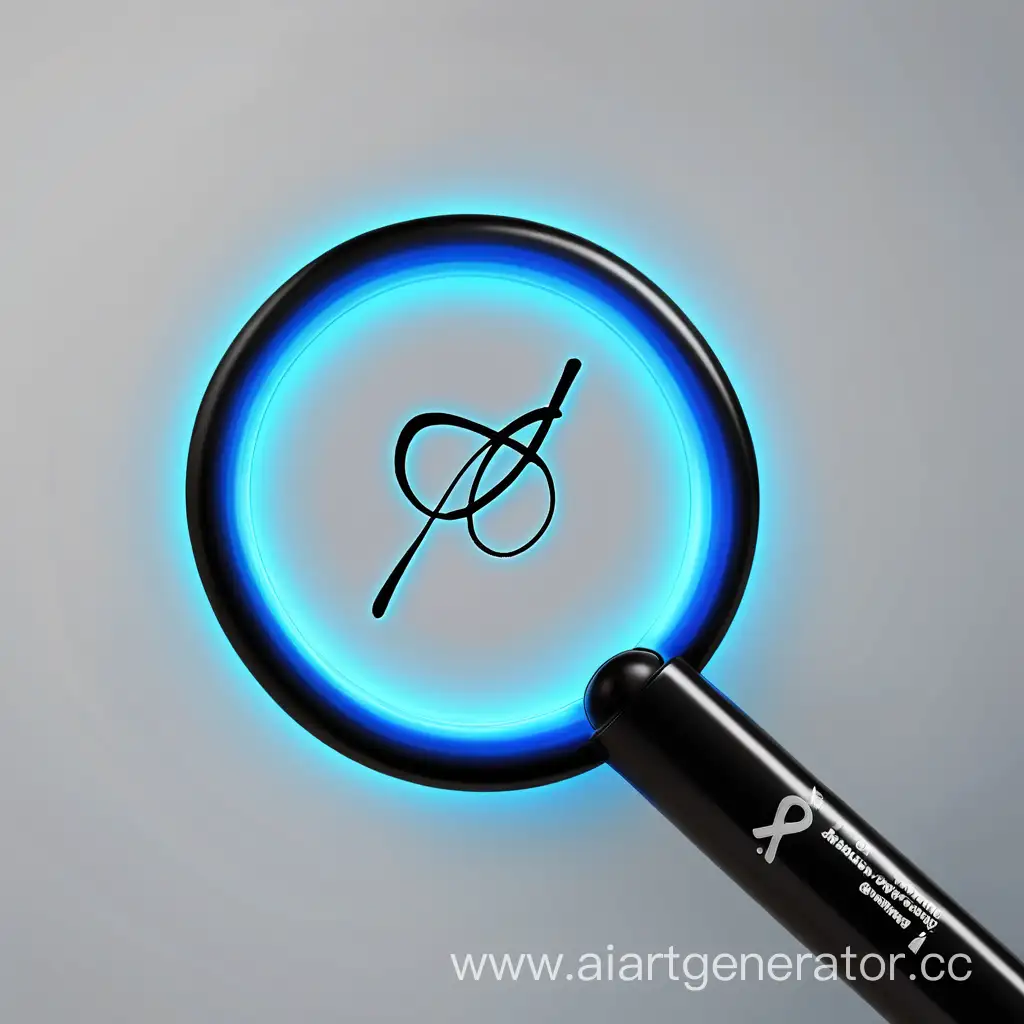 Голубо черная светящая палочка с светящим набалдашником в виде круга с надписью "A"