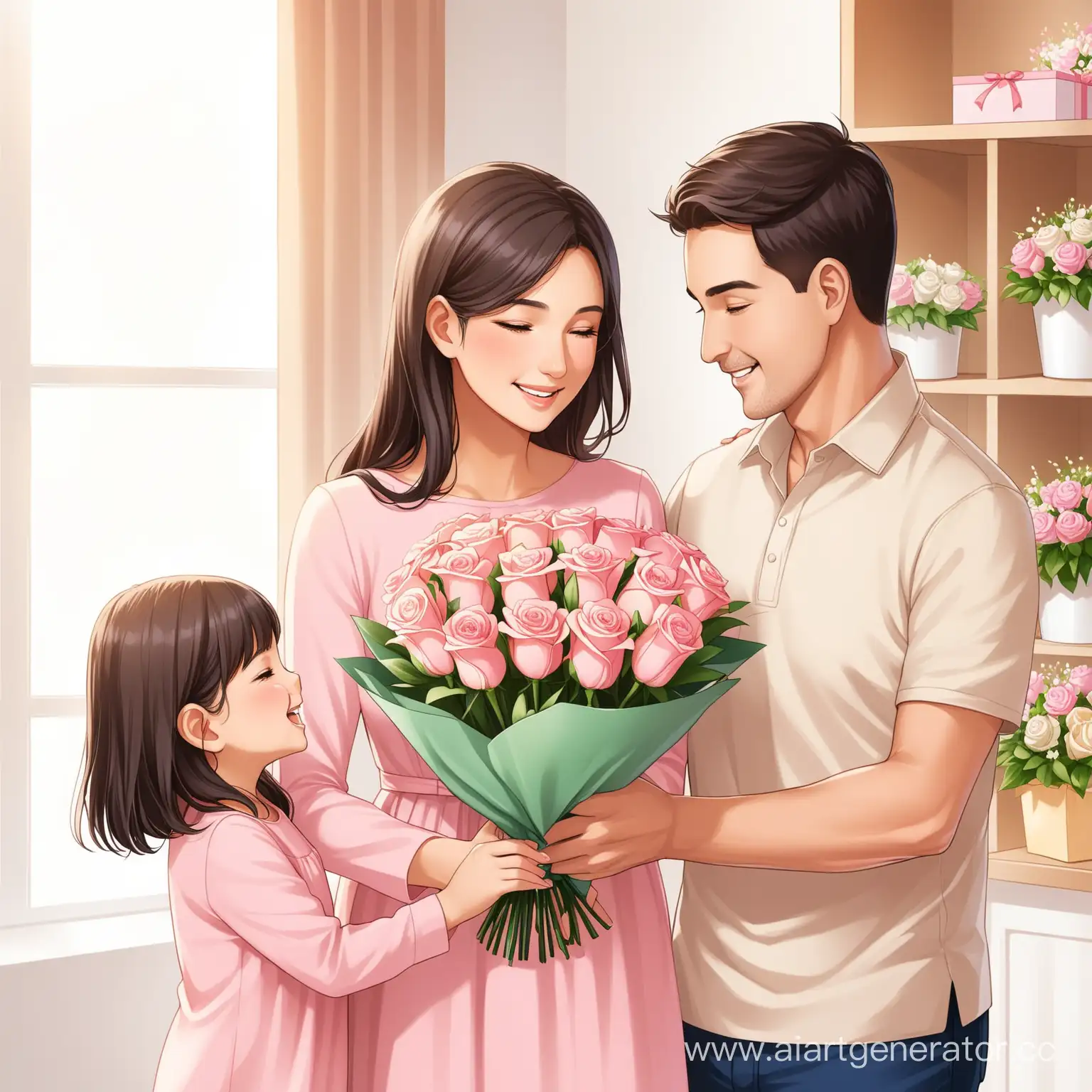 Mothers-Day-Celebration-Mom-Receiving-Flowers-from-Family