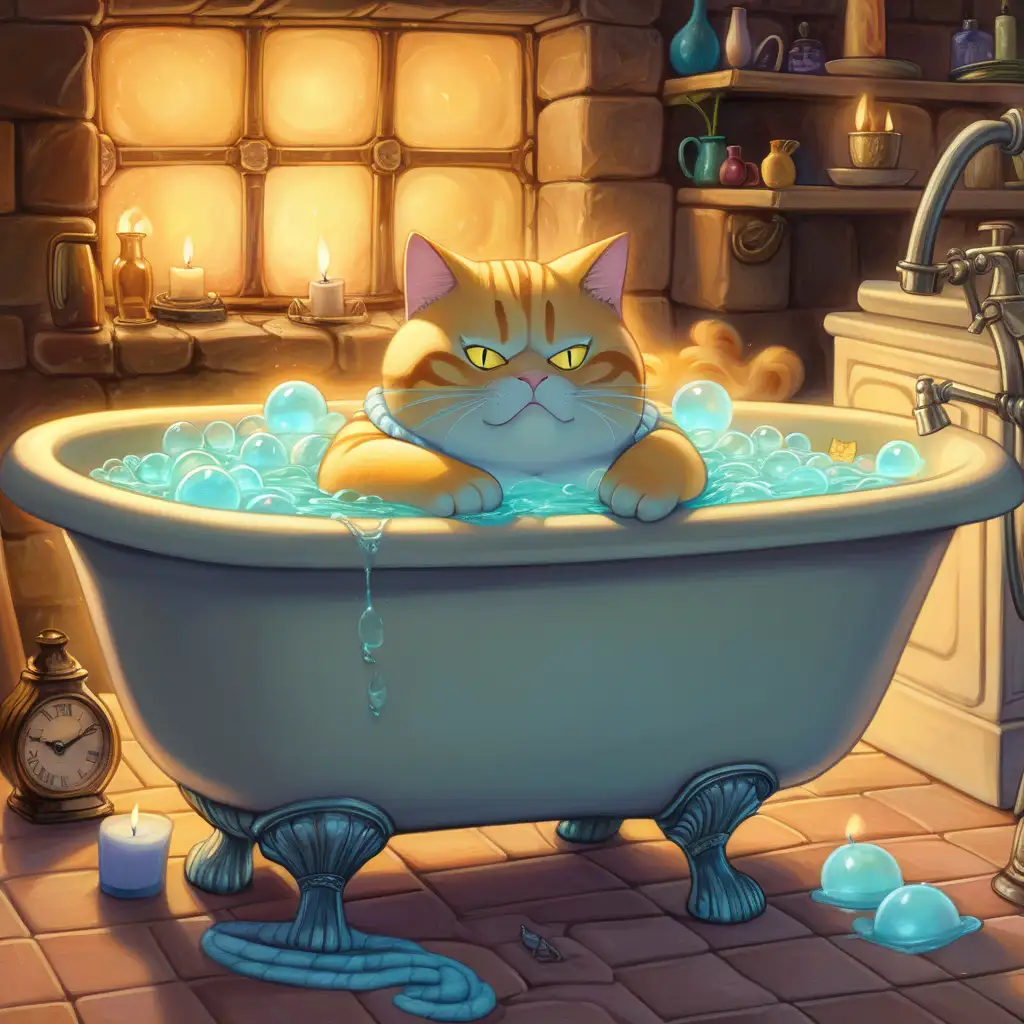 Blonde Cat Man Enjoying Bubble Bath with Catnip Candles