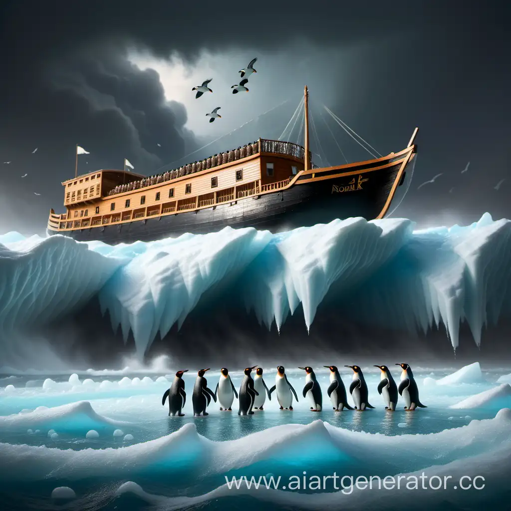 Noahs-Ark-Battling-the-Storm-Penguins-on-Iceberg