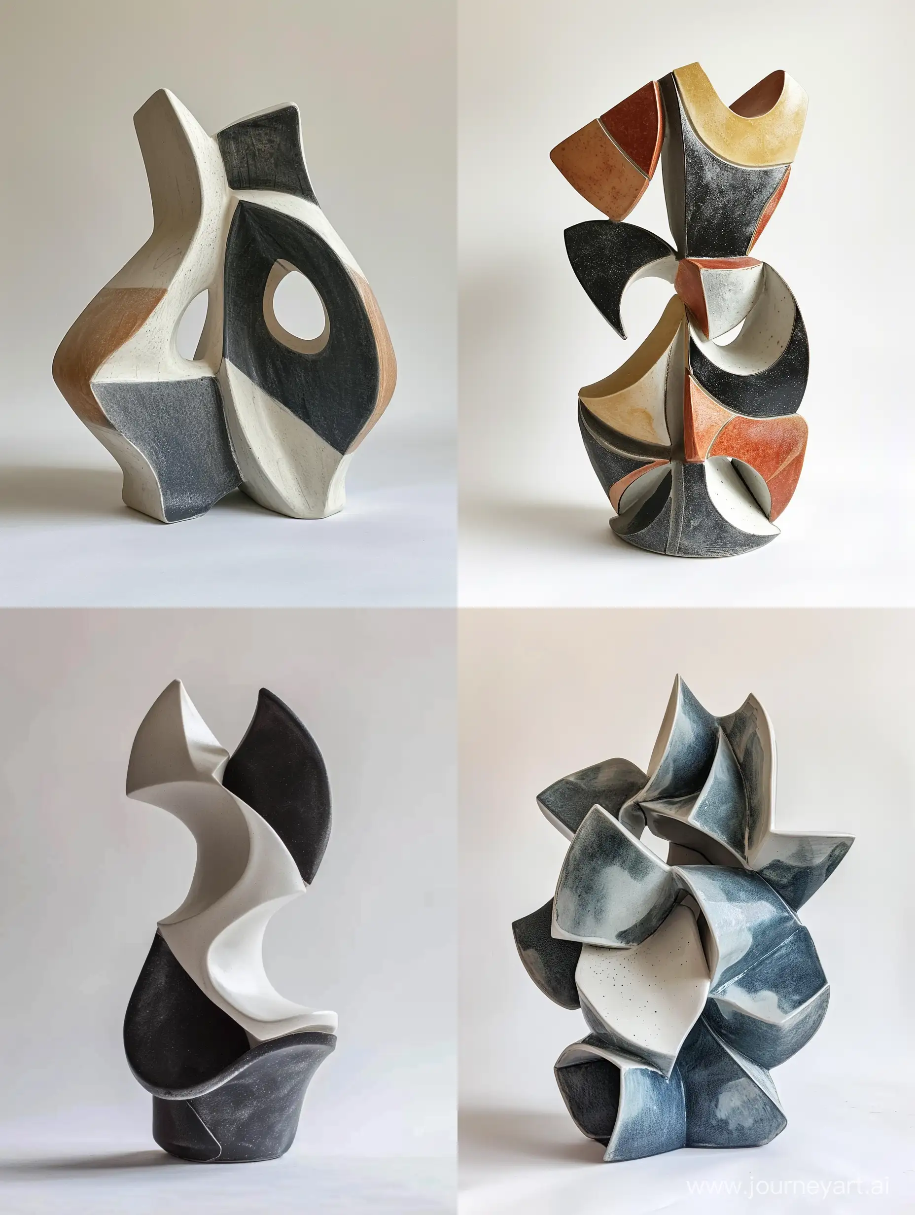 Abstract-Geometric-Ceramic-Sculpture-with-60s-Style-and-Voluminous-Details
