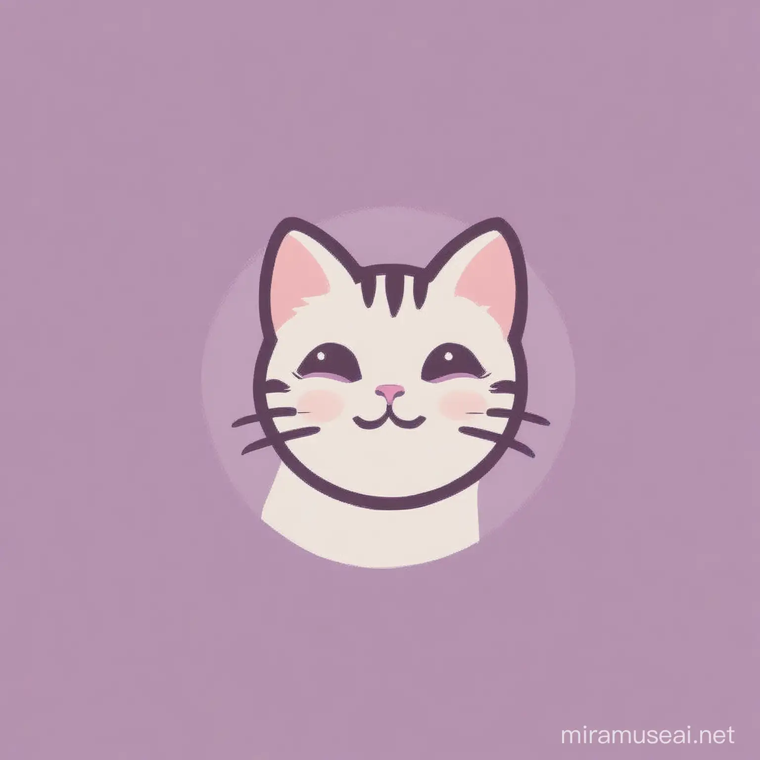 Happy Cat Minimalistic Logo on Light Purple Background