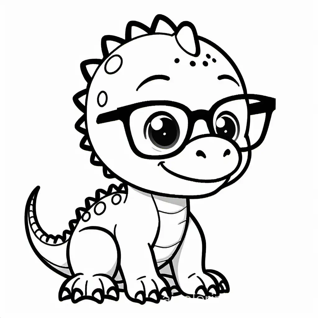 Cute-Baby-Dinosaur-Coloring-Page-with-Glasses-Simple-Line-Art-for-Young-Children