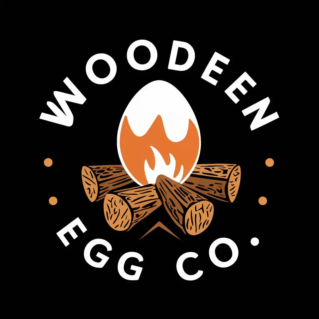 logo, an egg over a burning fire with split wood around it, with the text "Wooden Egg co", typography, be used in Retail industry