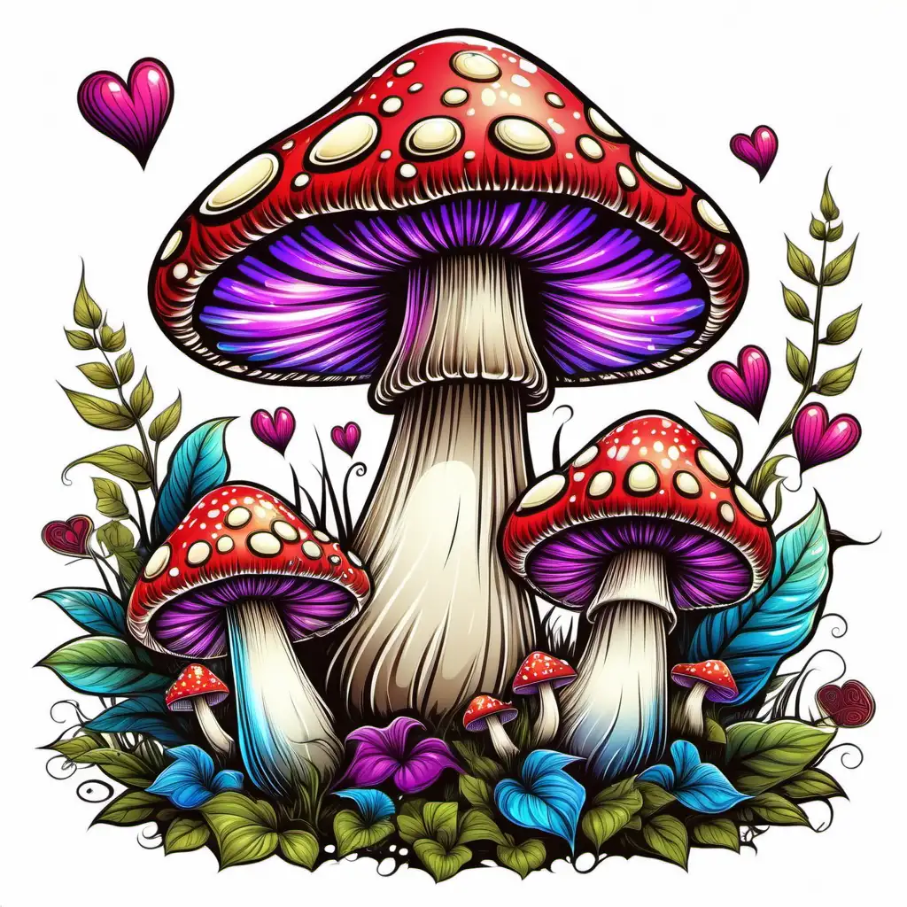 FAIRY MUSHROOM, VERY COLORFUL
VALENTINE THEME illustration, with great details, flawless line art, white background 