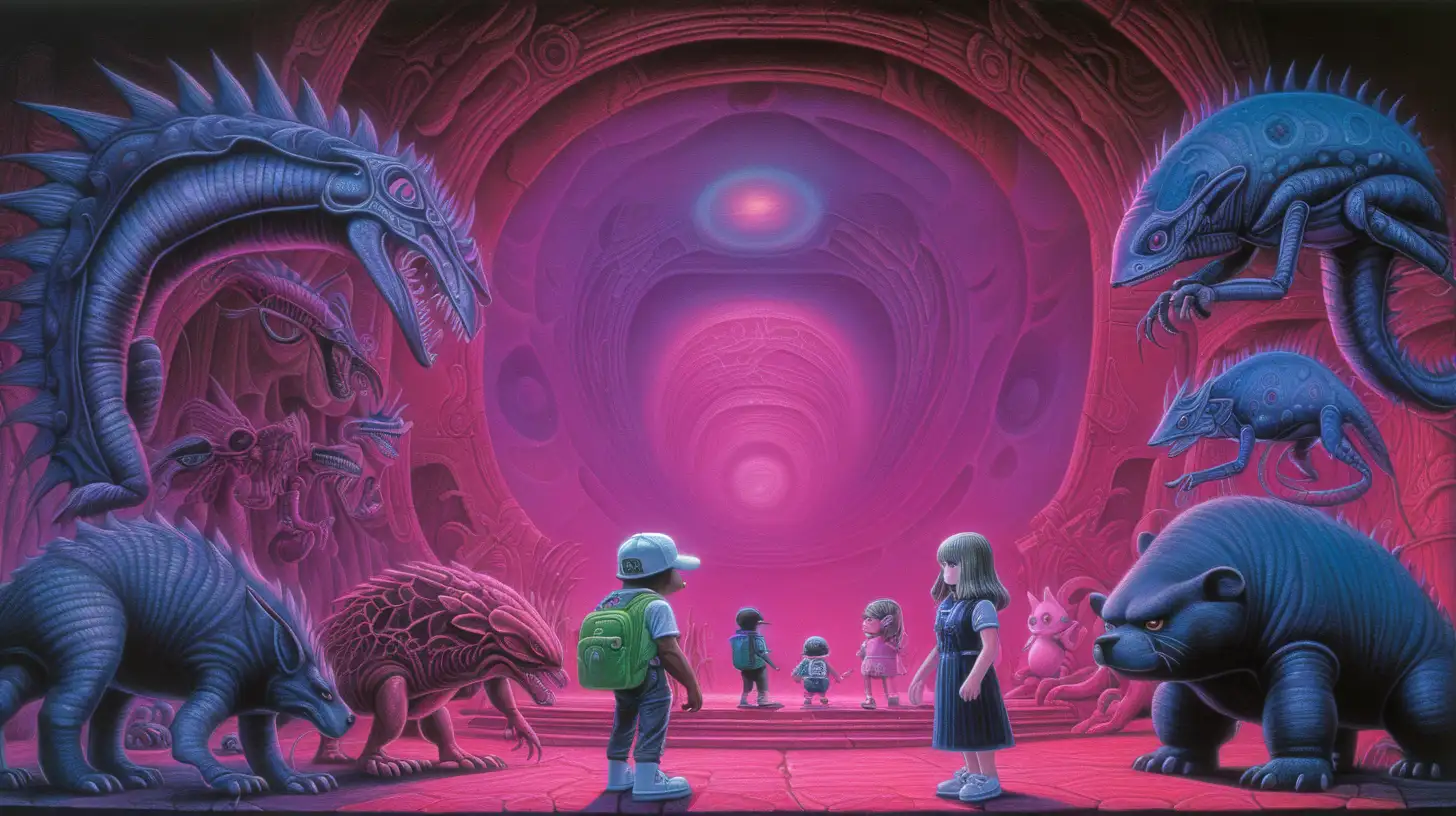 art by wayne barlowe,  plasma, by H.R. Giger, Animal Crossing Characters, dramatic color, by john Constable, canvas, game, neon, by John Kenn mortense, tonal colors