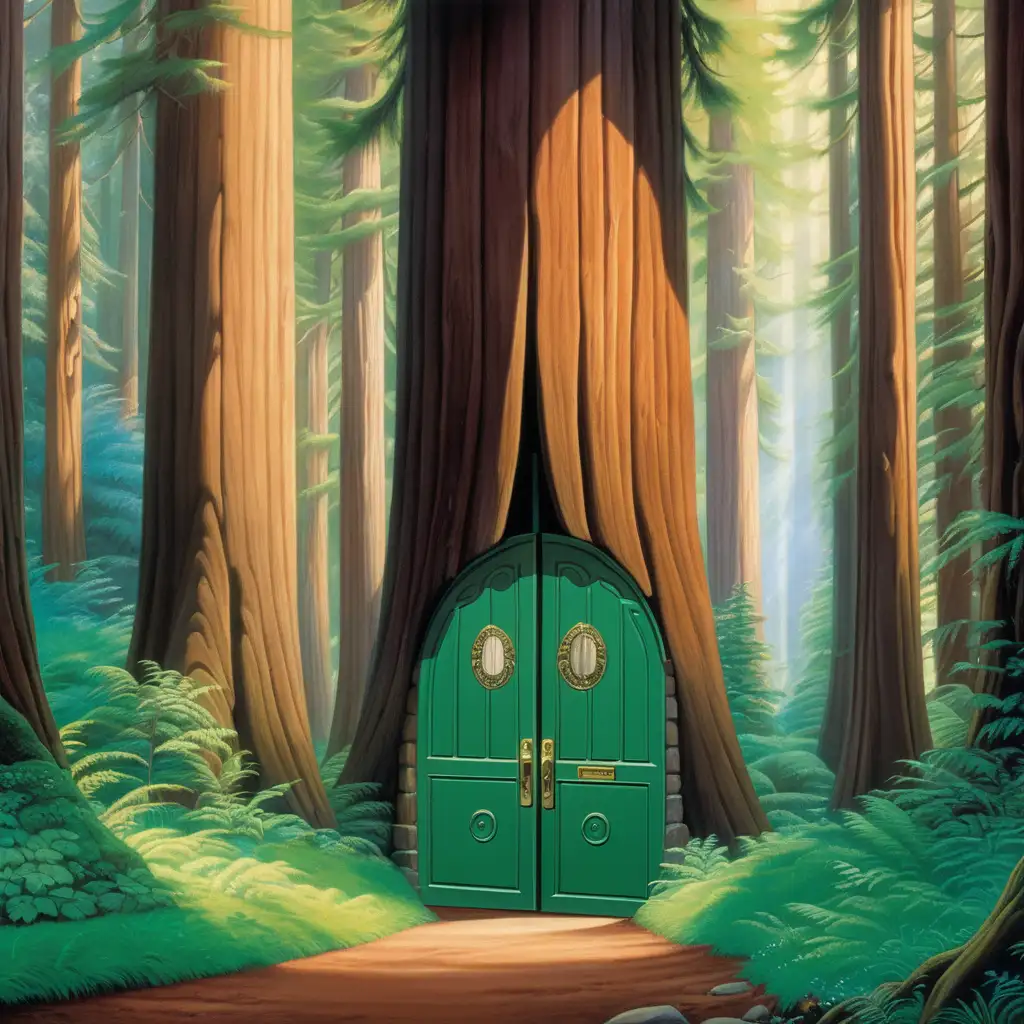 Enchanted Redwood Tree Doors Inspired by Studio Ghibli and Bob Ross