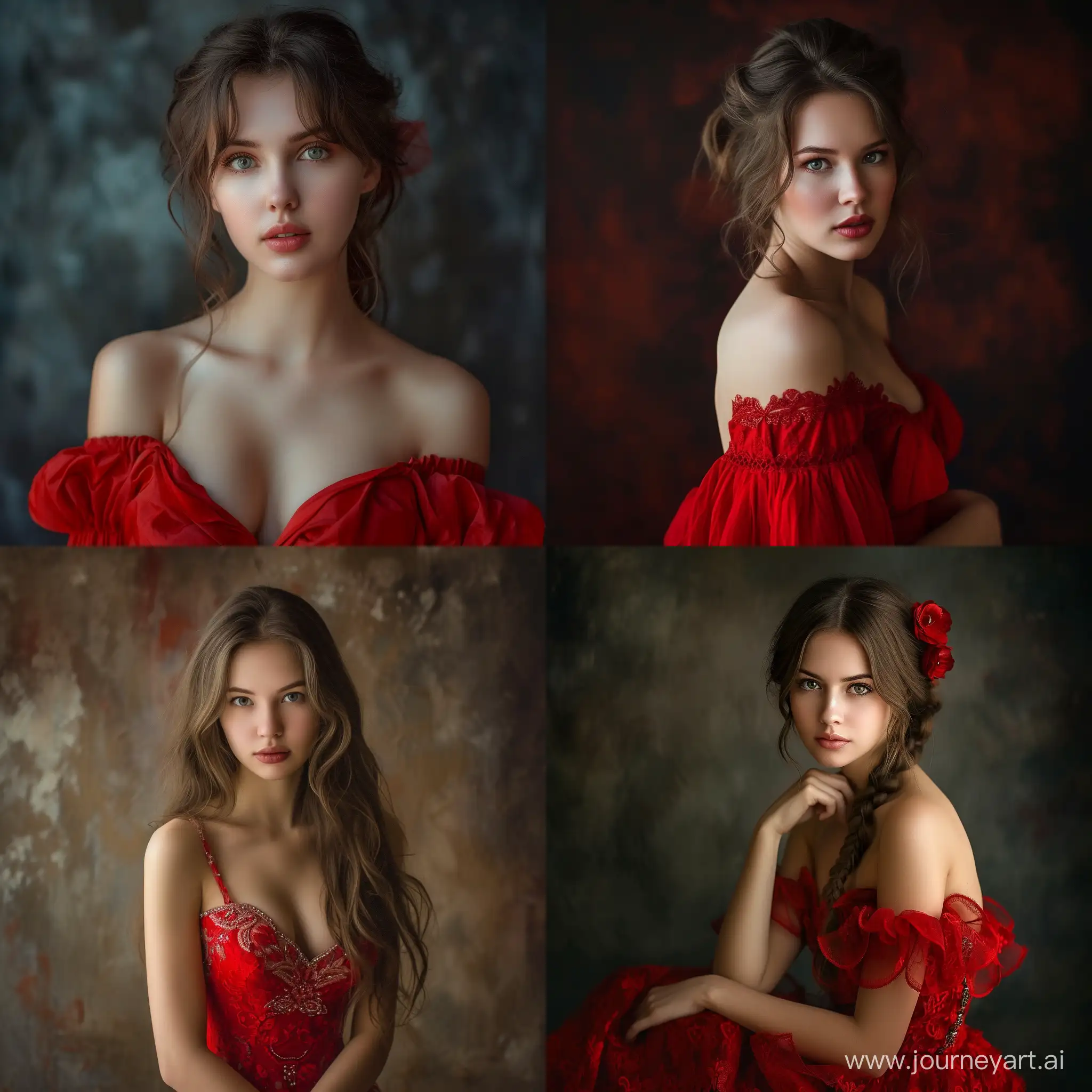 beautiful stunning Russian girl in red dress, portrait.  