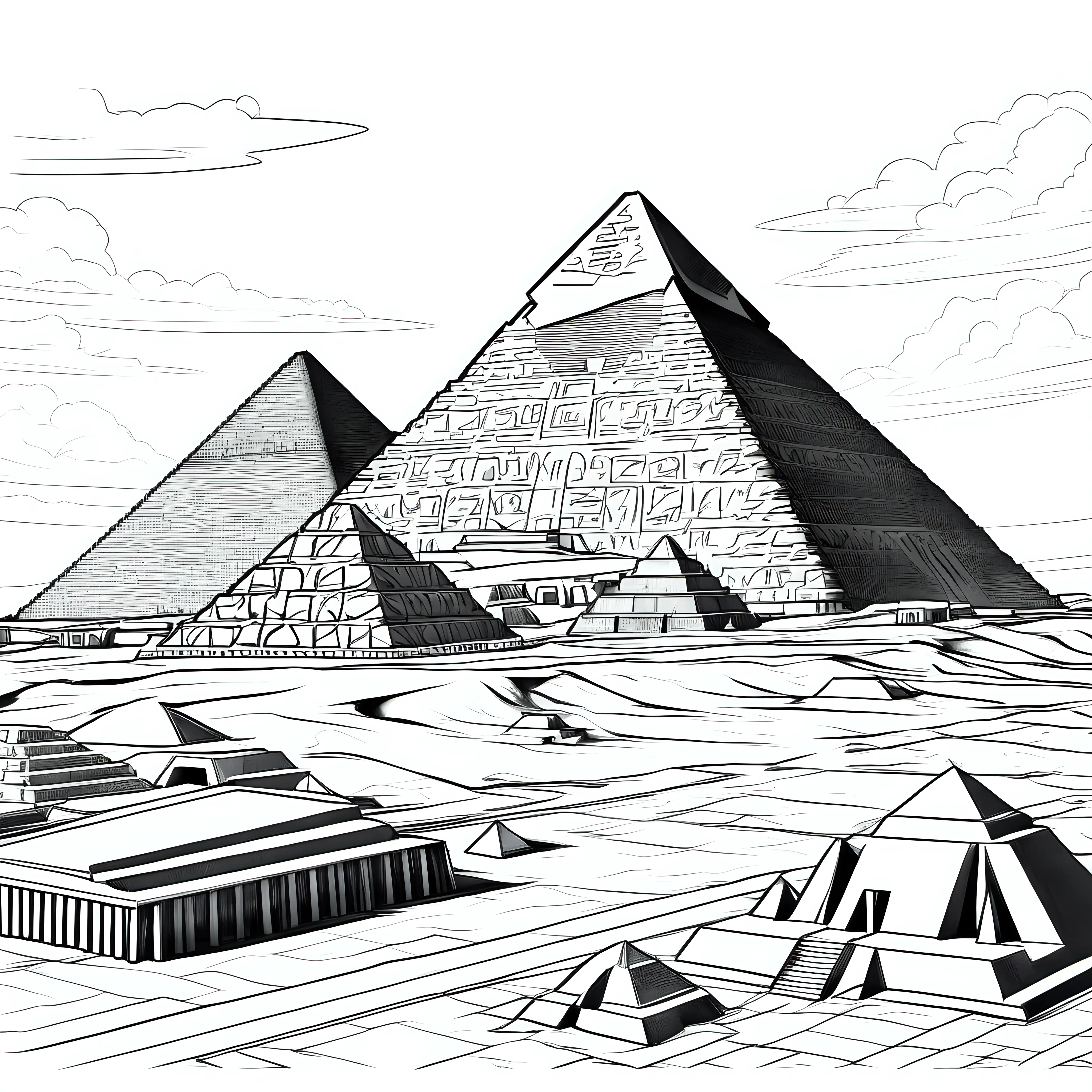 Detailed Realistic Coloring Page of Giza Pyramids for Relaxation and Creativity