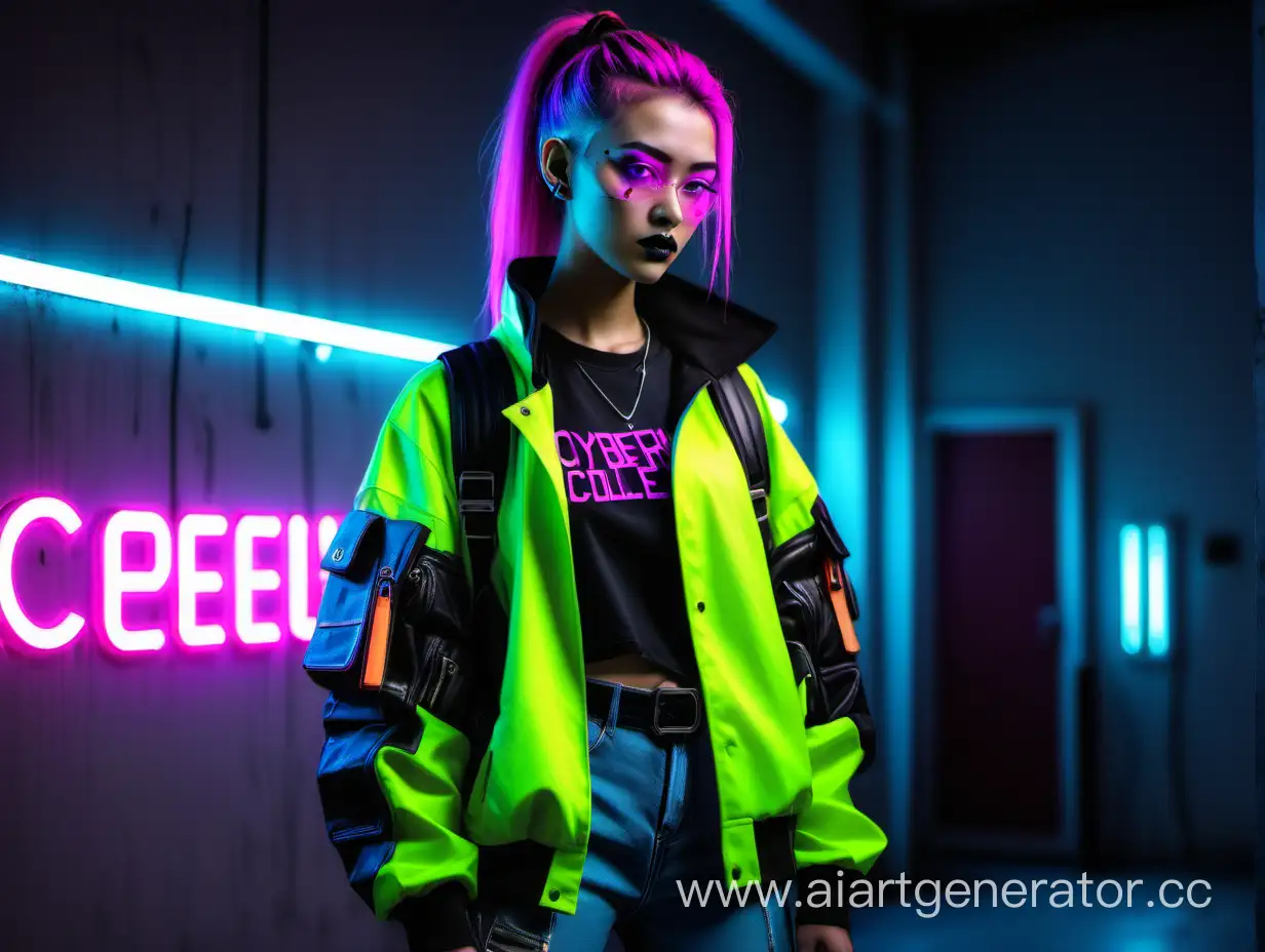 A student of professional college at cyberpunk style and neon colours