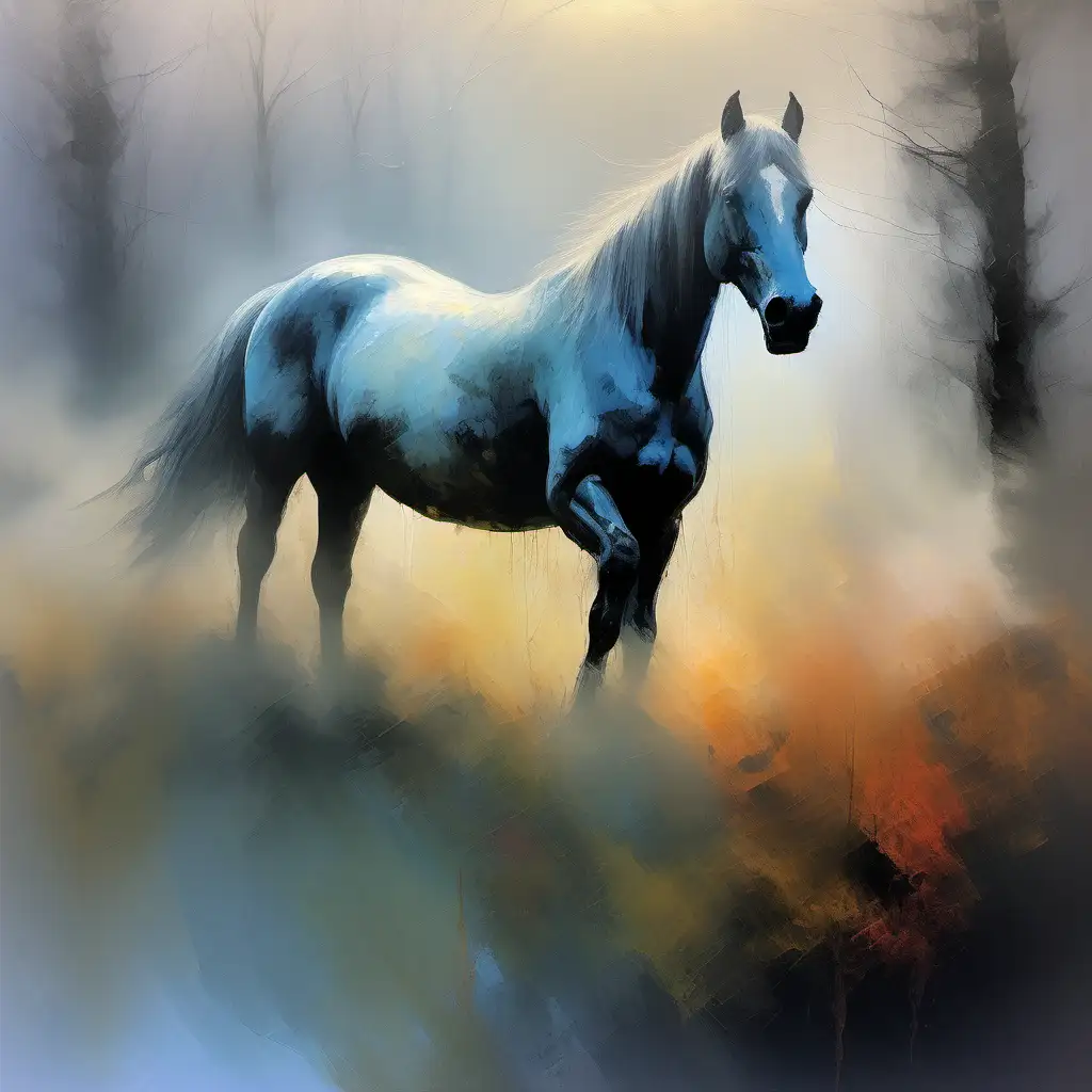 Ethereal Horse in Misty Landscape Romantic and Expressive Artwork