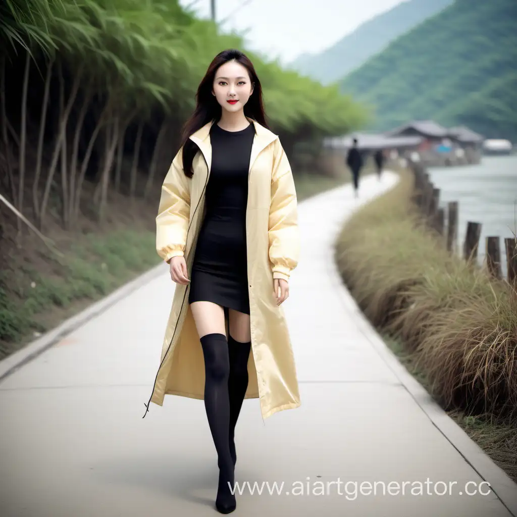 Stylish-Modern-Chinese-Woman-Walking-in-Ban-Shanting