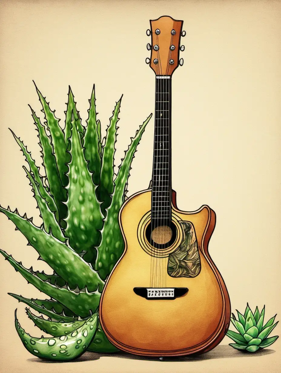 Aloe Vera Plant and Guitar Composition Harmony of Nature and Music