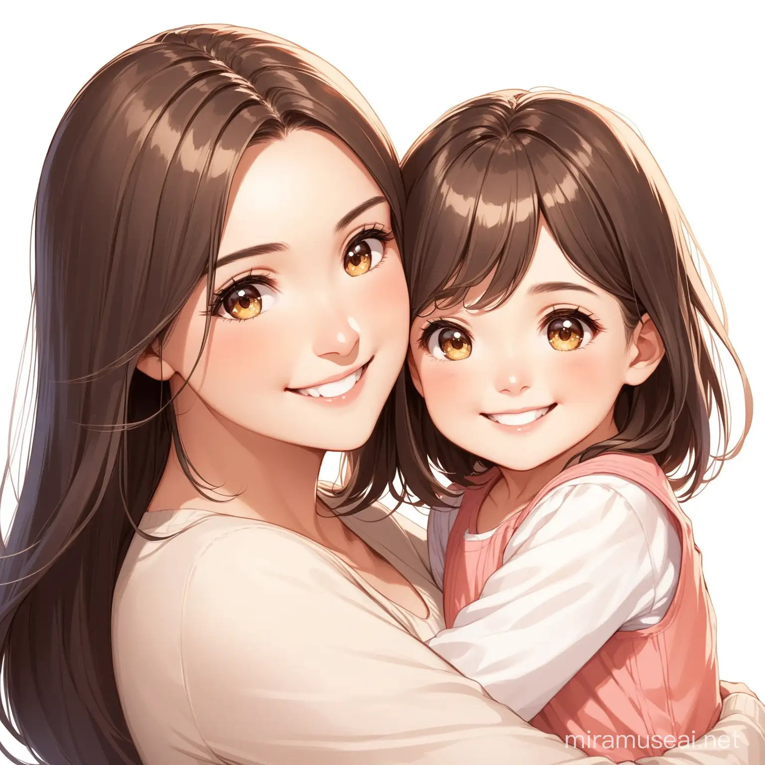 Happy Mother and Daughter Smiling Together on White Background