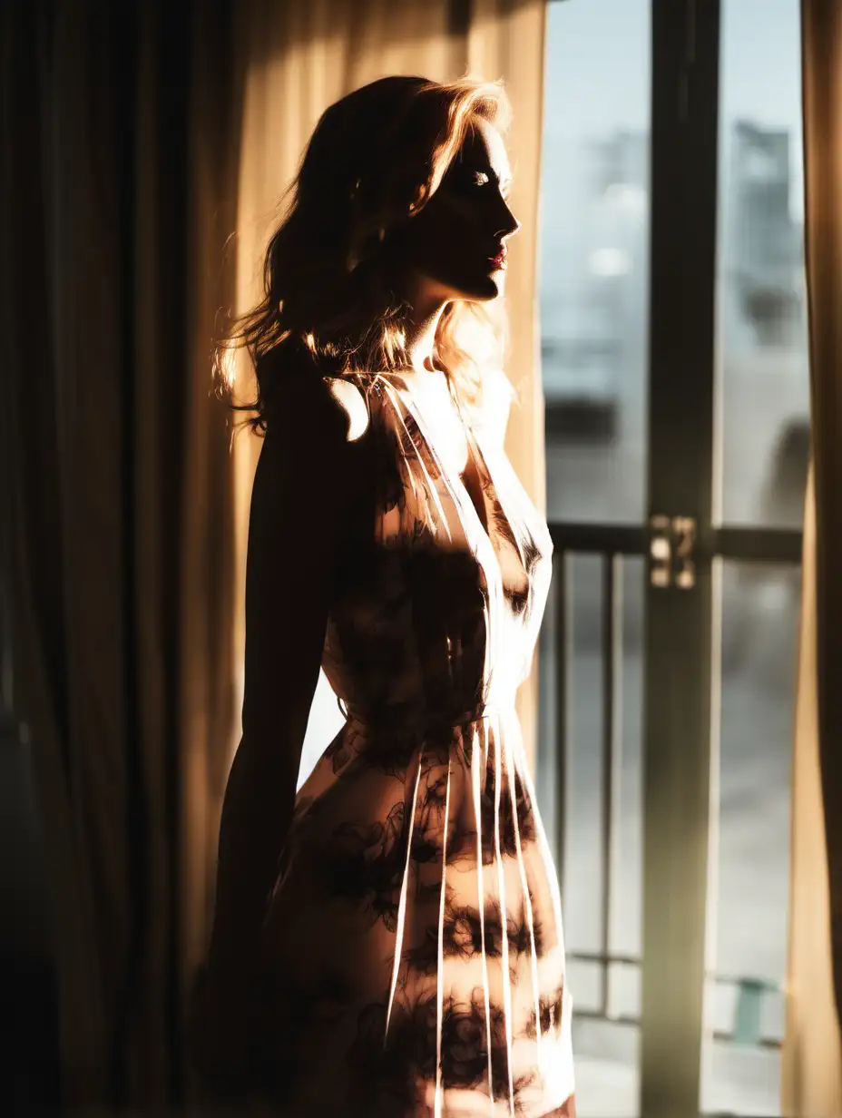 A beautiful lady with revenge in her  with a bit of sunlight outside looking beautiful in a dress