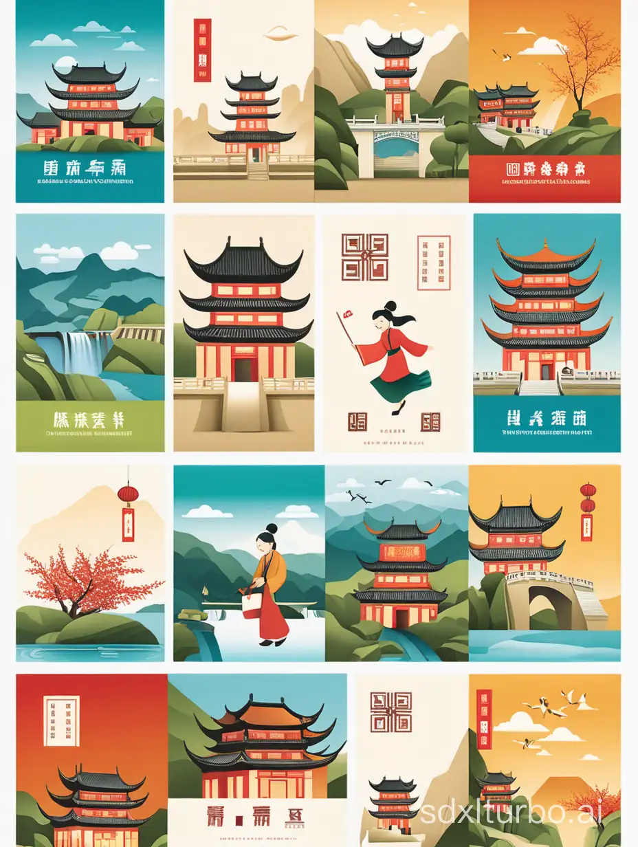 Tourism promotional posters, themed Hunan Changsha, flat illustrations.