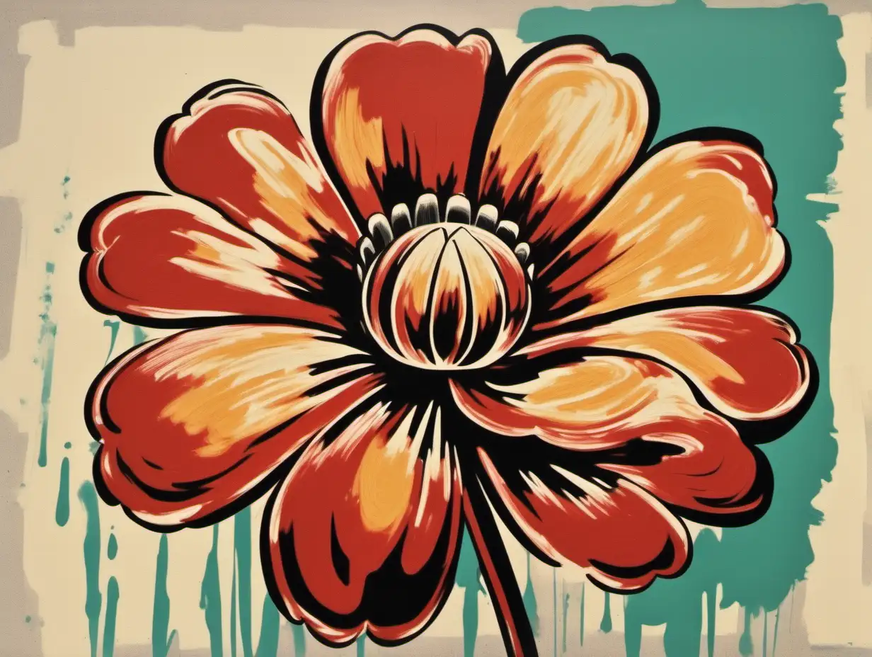 1960's style painting of a flower, using a fat paintbrush strokes and only 3 colors,