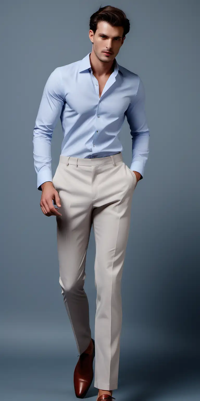 wood inspiration, suit, shirt and pant, man model, full look, light color    