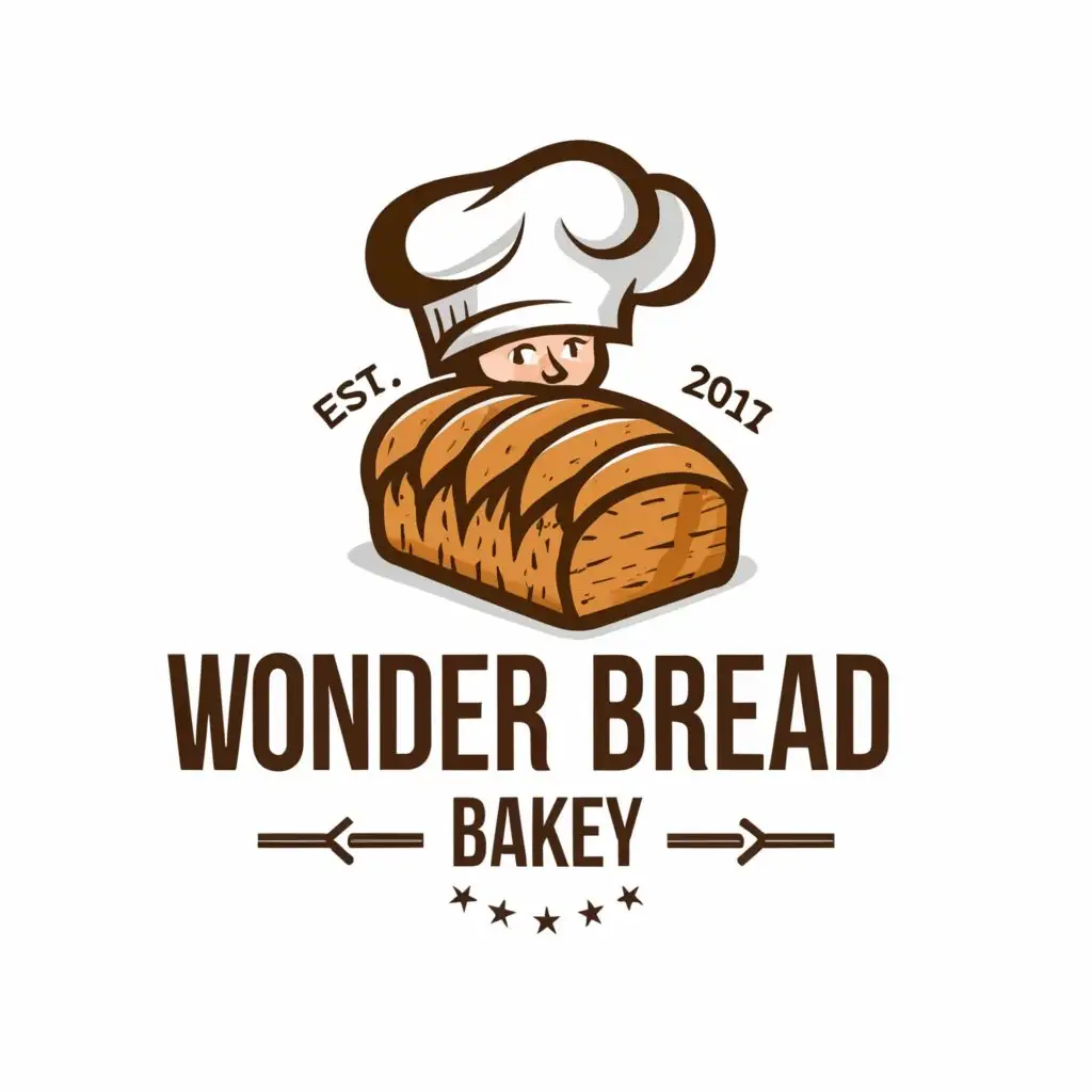 a logo design,with the text "Wonder Bread Bakery", main symbol:Bread and a chief with a  slices  of bread falling,Moderate,be used in Restaurant industry,clear background