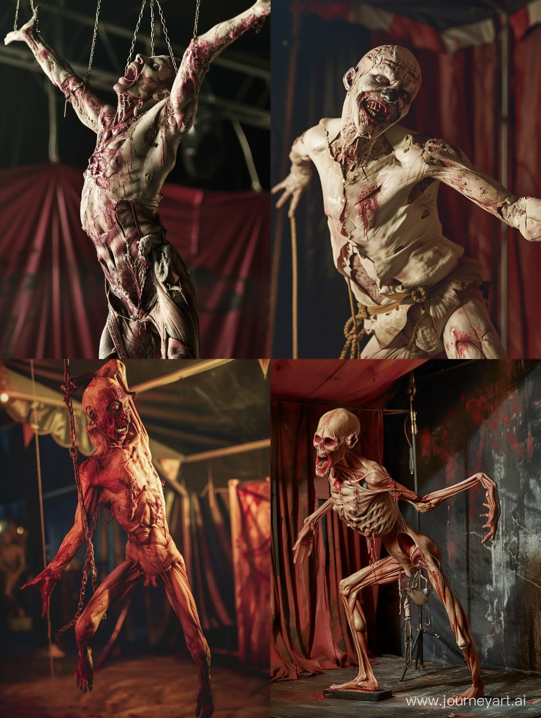 The Body Horror Circus: A sadistic carnival where grotesque performers showcase their deformed bodies, shocking and horrifying the audience with their twisted physicality. Derpy, comic relief, morbid core taken on Provia