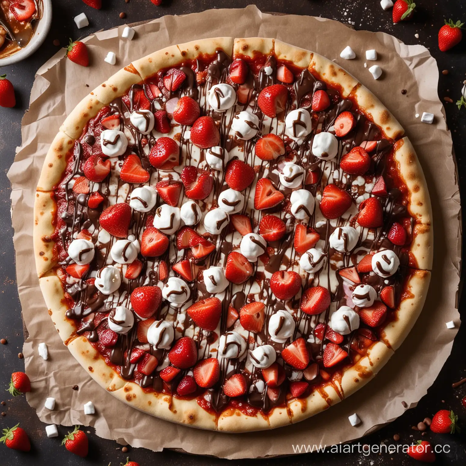 Strawberry-Topped-Pizza-with-Chocolate-Drizzle-and-Marshmallows