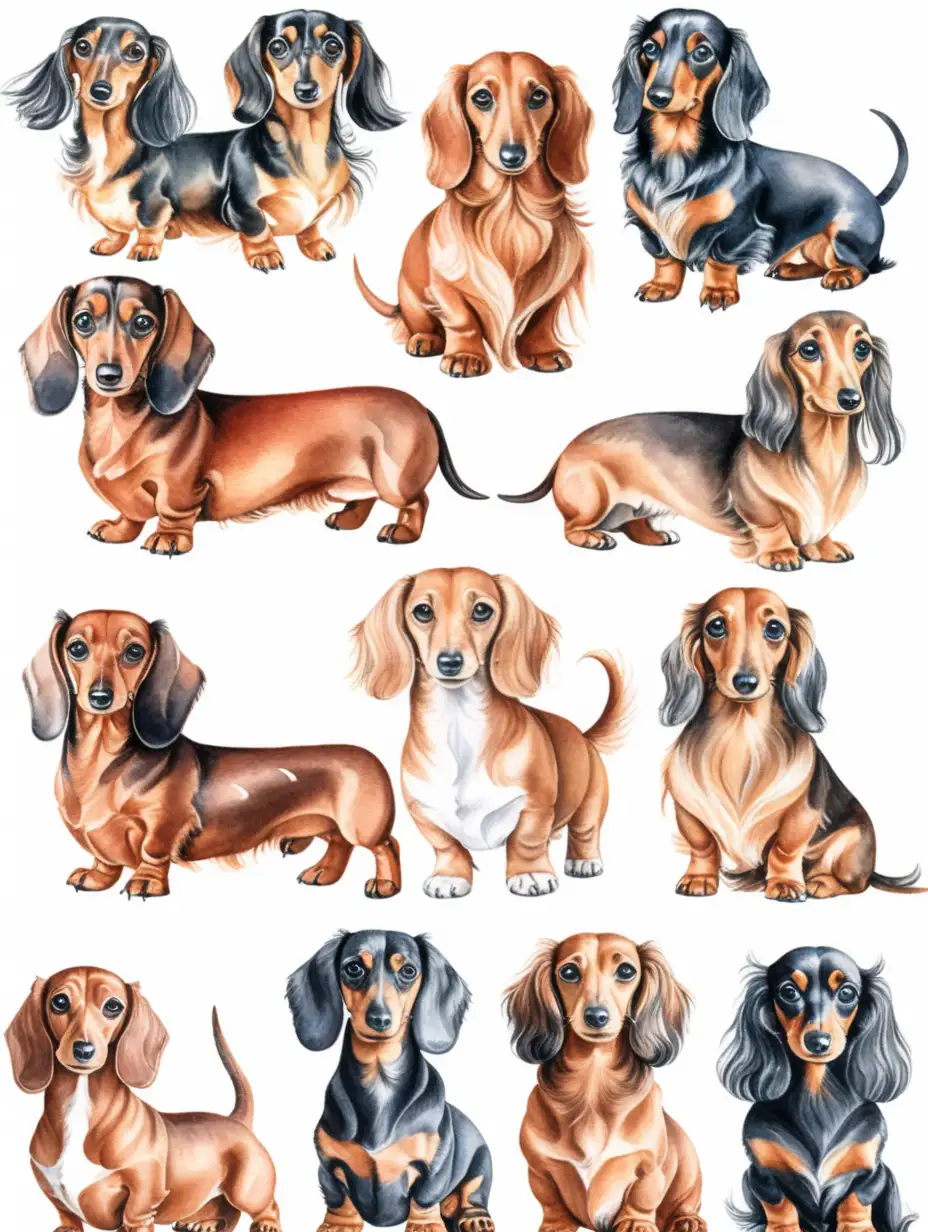 Watercolor Long Haired Dachshund Drawings Cute Clip Art for Nursery