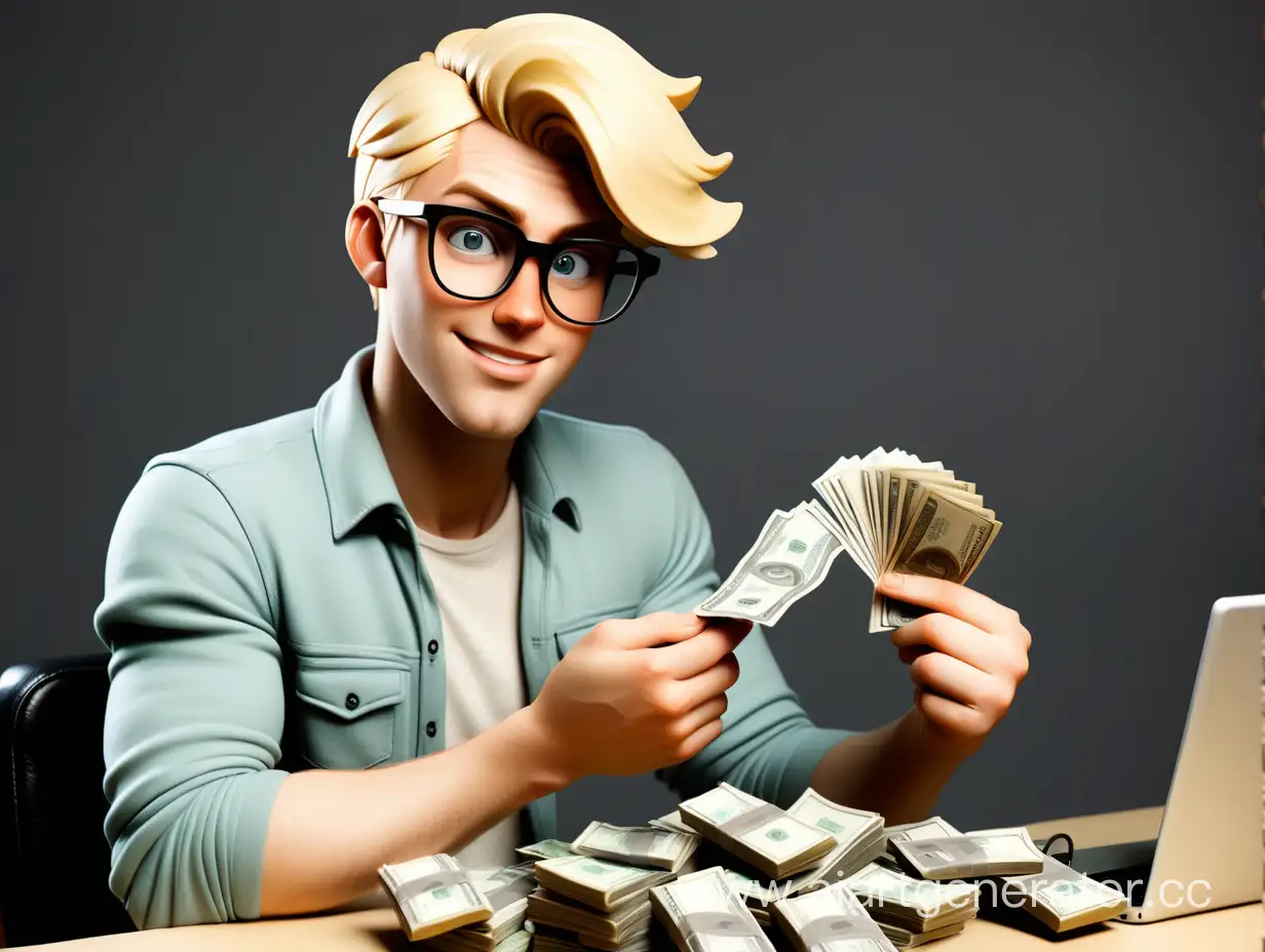 Парень блондин, блоггер, с деньгами и в очках