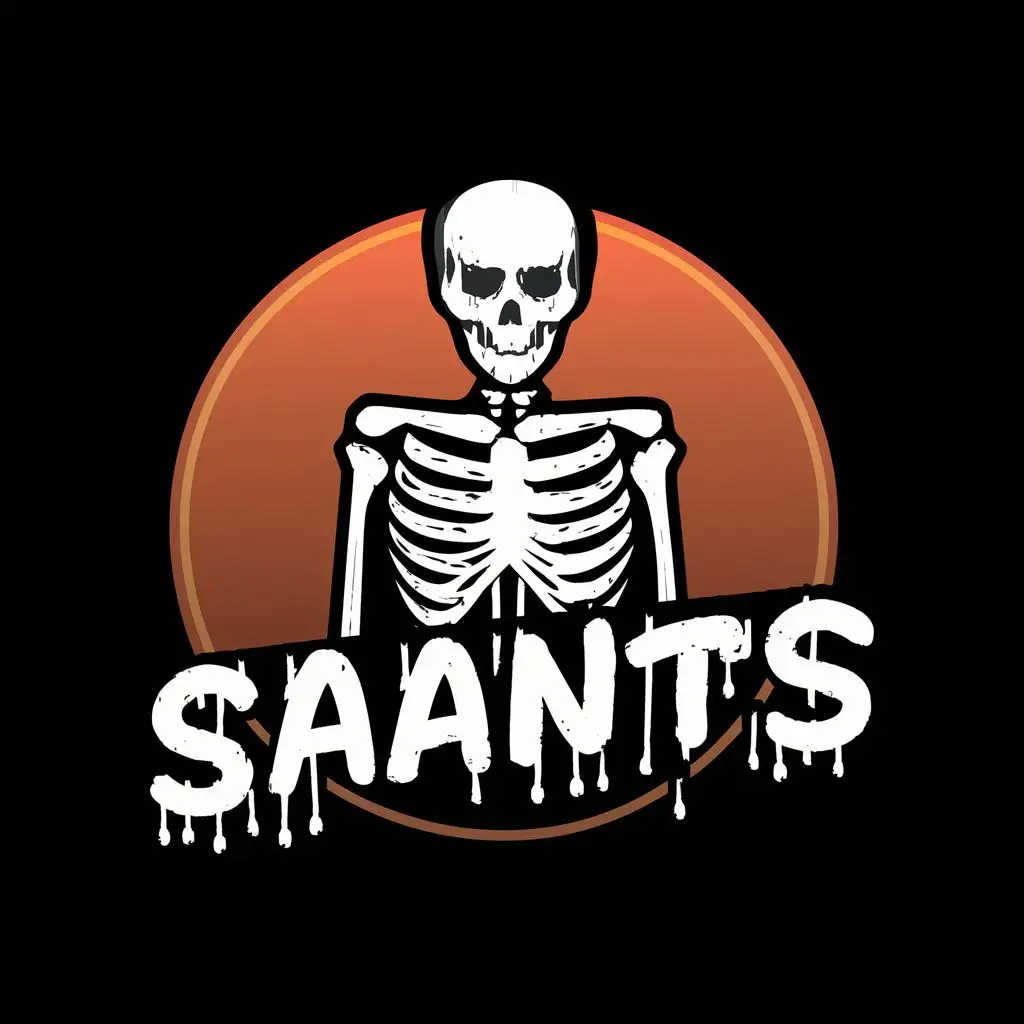 logo, Skeleton shaka also use drippy font, with the text "SAANTS", typography, be used in Retail industry