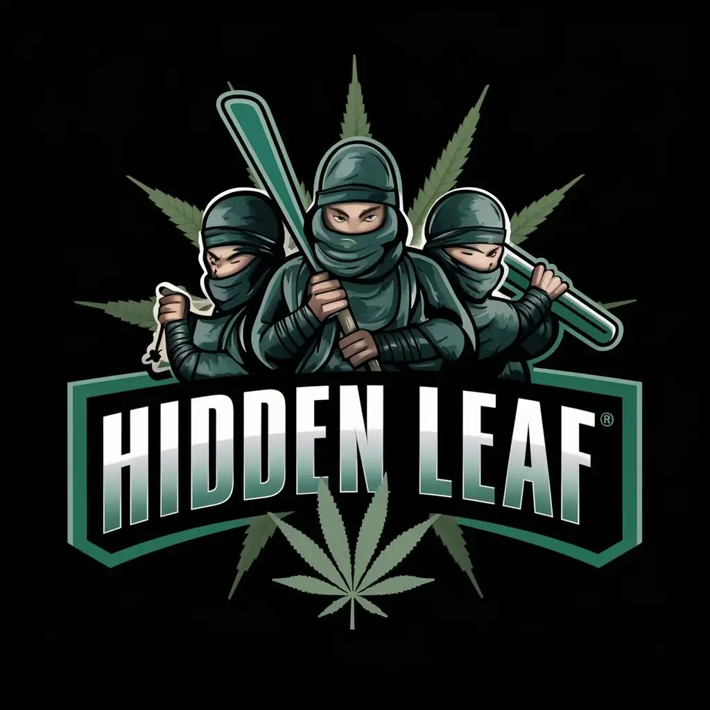 logo, Ninjas and weed, with the text "Hidden Leaf", typography
