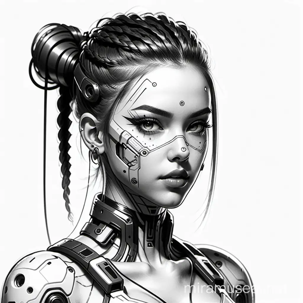 Cyberpunk Girl Sketch Portrait of Futuristic Urban Youth