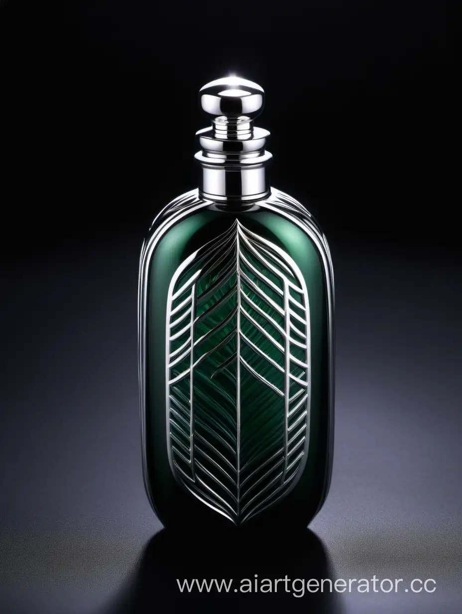 Luxurious-Zamac-Perfume-Bottle-with-Silver-Accents-on-Royal-Green-Background