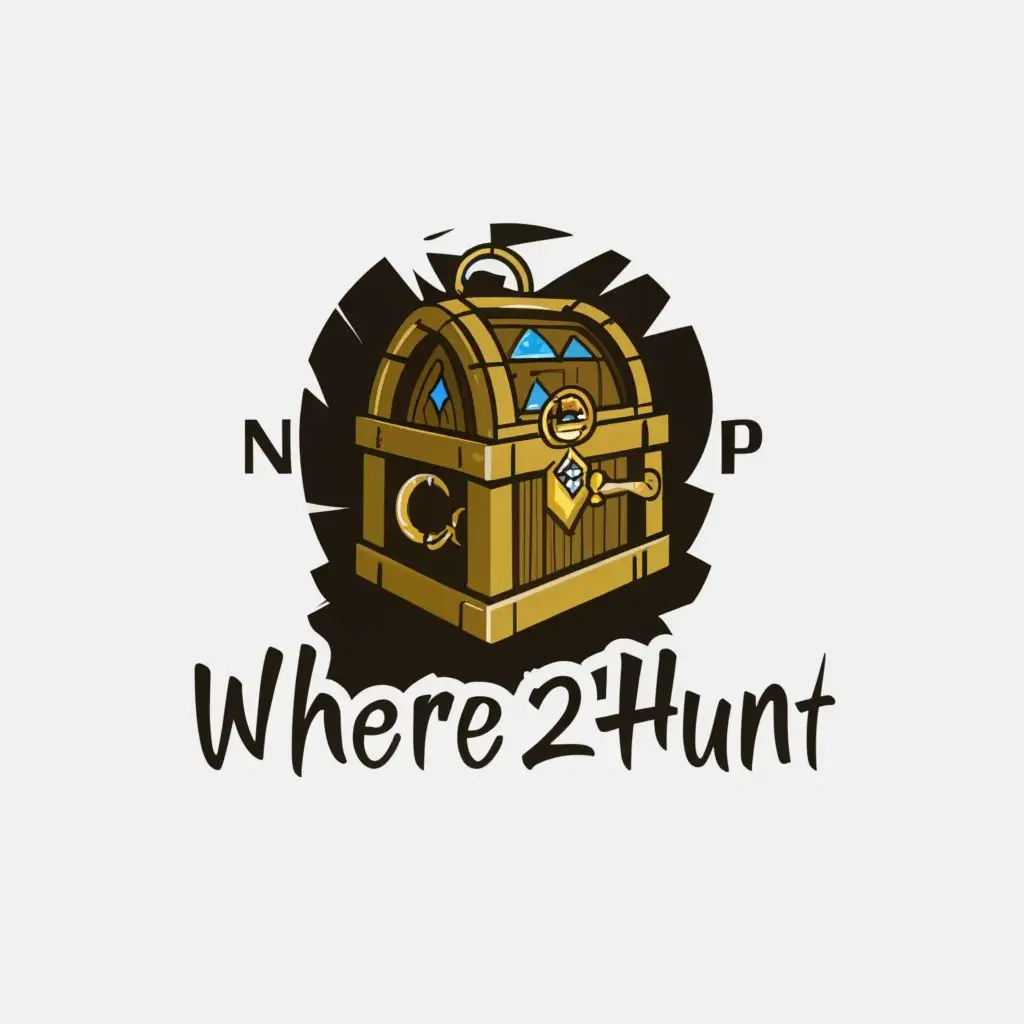 a logo design,with the text "Where2Hunt", main symbol:Treasure hunt, adventure, maps, navigation,Moderate,clear background