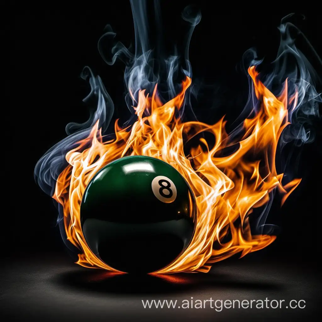 ball 8 billiard fire on black background, photo