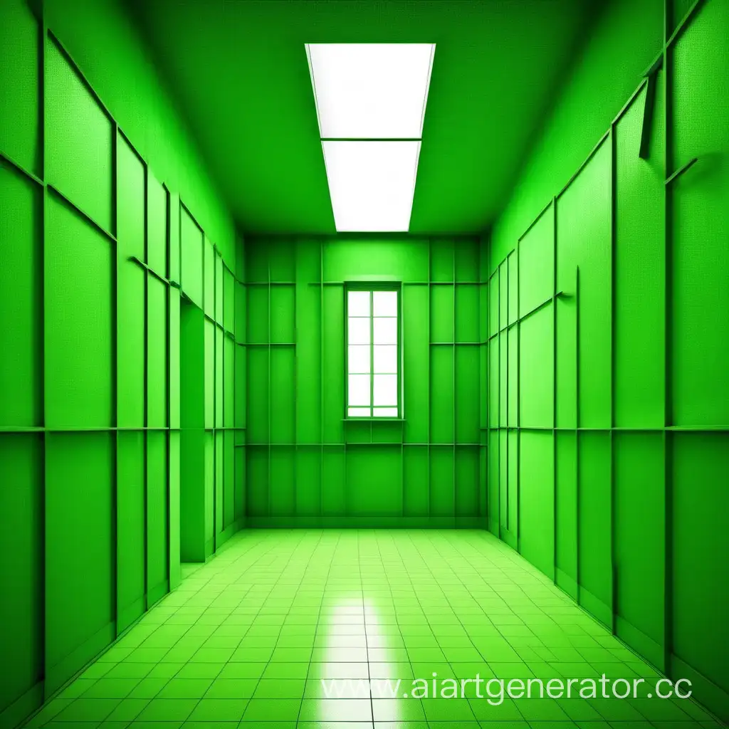 Бесконечные комнаты зелёного цвета.