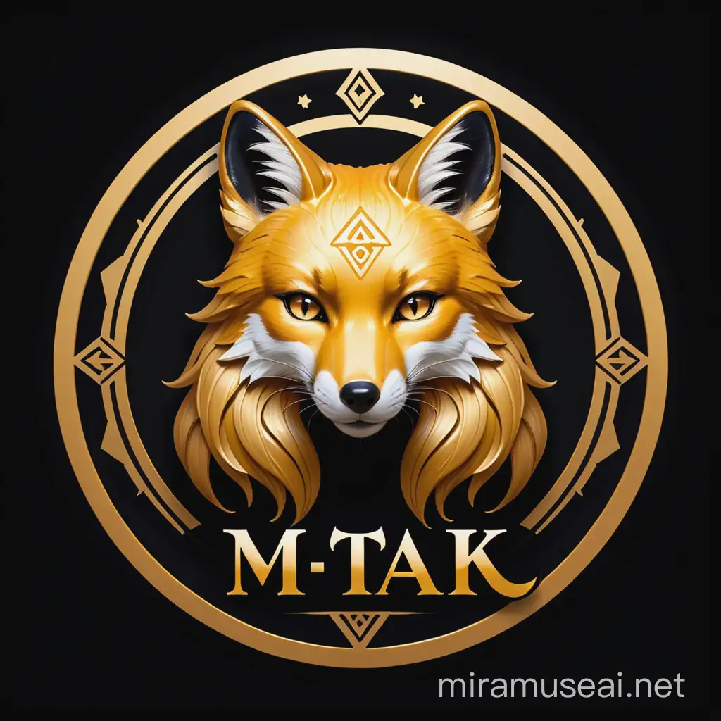 The design of a golden fox with a black background with the word "MTAK" written in the middle of the logo in gold color with Latin font.