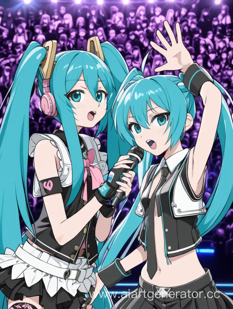 Hatsune Miku vs. Luka Megurine rap battle and a large number of people are watching them