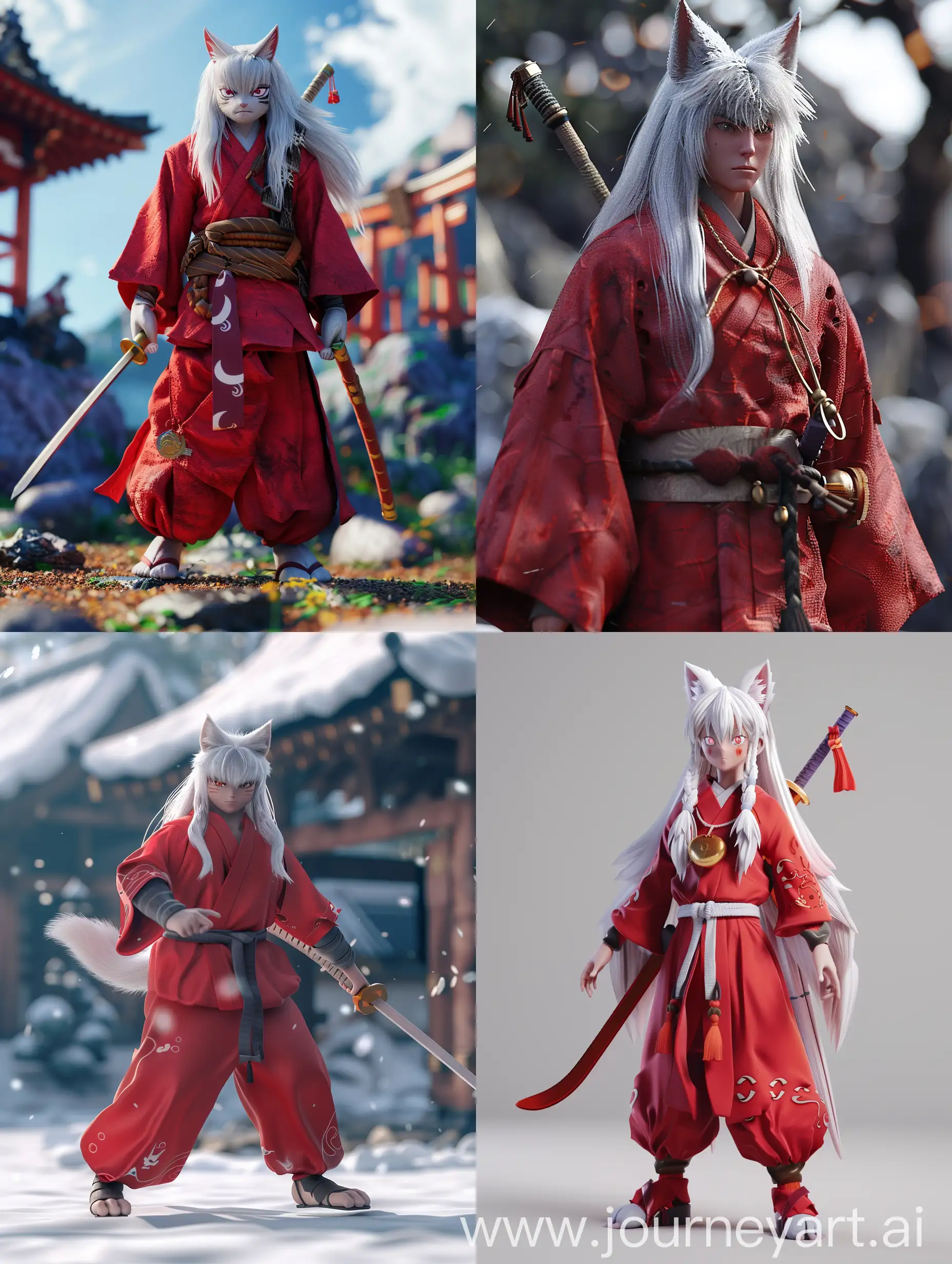 3D character, cinematic movie effect, long shot, intricate details, 32k, higt quality, InuYasha character.
