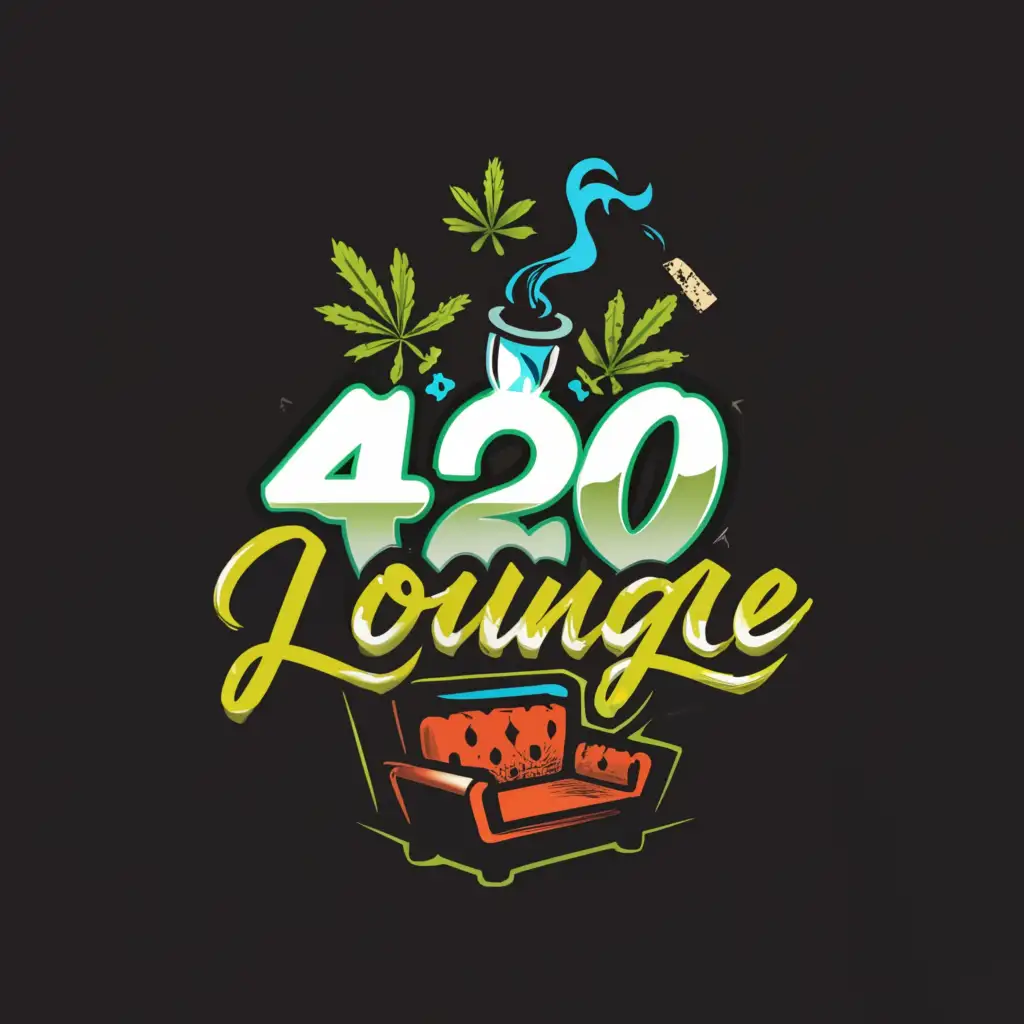 a logo design,with the text "420 Lounge", main symbol:"420 Lounge" spelt "420 Lounge" dark with weed and cannabis,complex,be used in Entertainment industry,clear background
