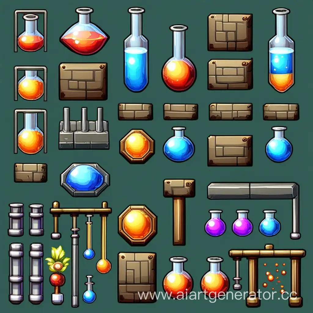 laboratory objects, tileset , 2d, top down, sprite