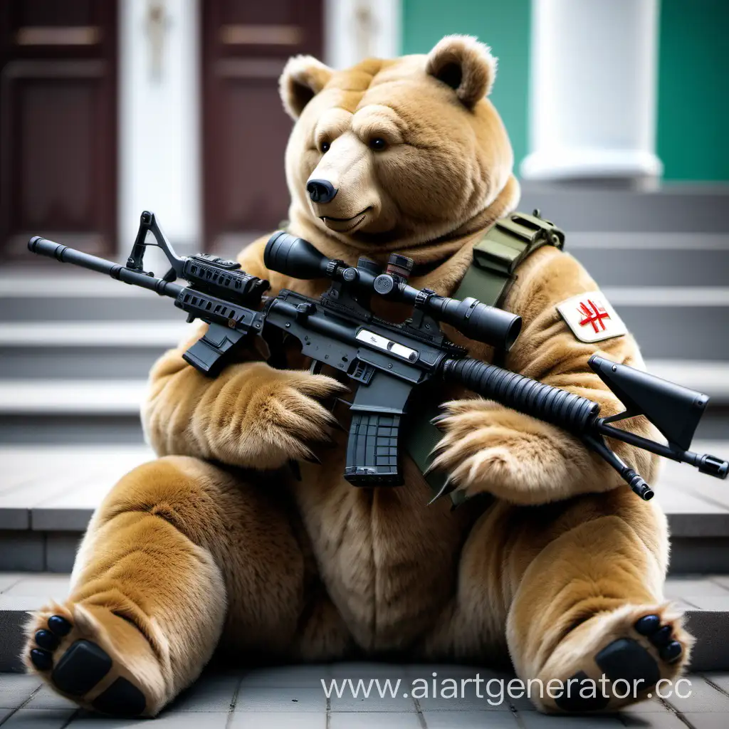 Bear Russian Kremlin Military With Sniper-rifle in paws