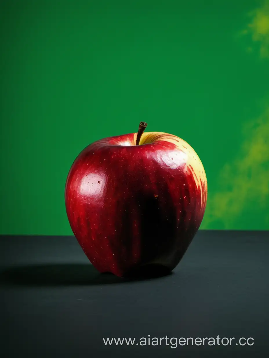 Vibrant-Red-Apple-Standing-Out-on-a-Stylish-Black-Yellow-and-Green-Background