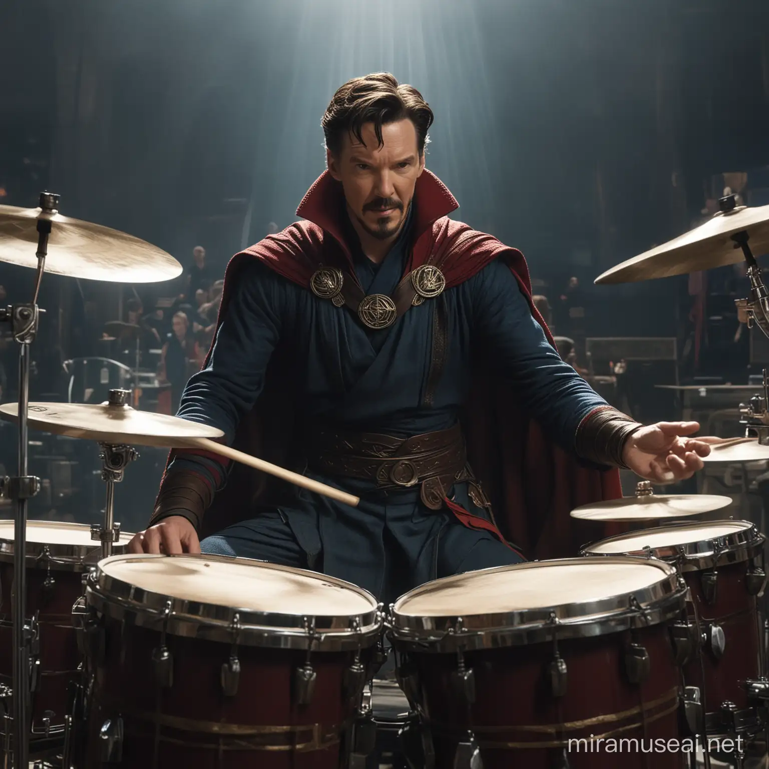 Doctor Strange Engaged in Rhythmic Drum Performance