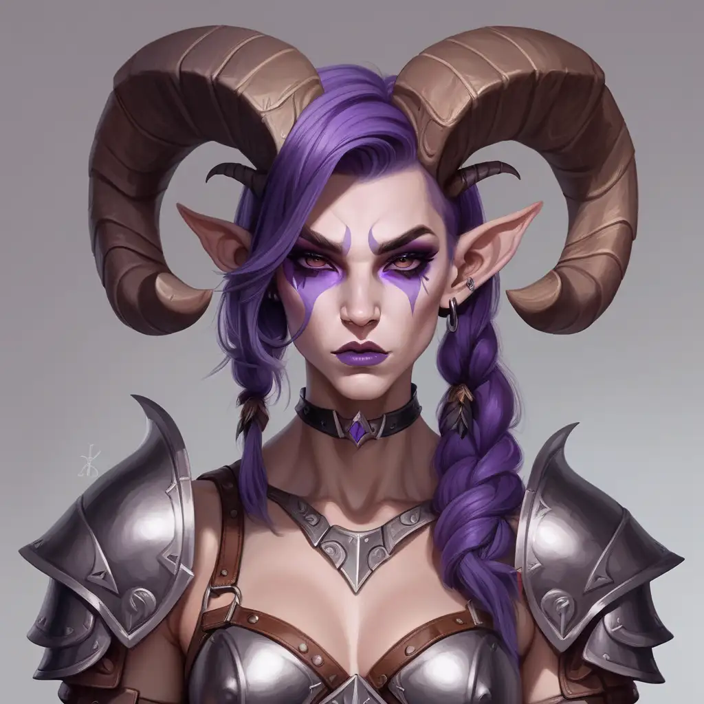 Fierce Satyr Woman in Leather Armor with Purple Hair